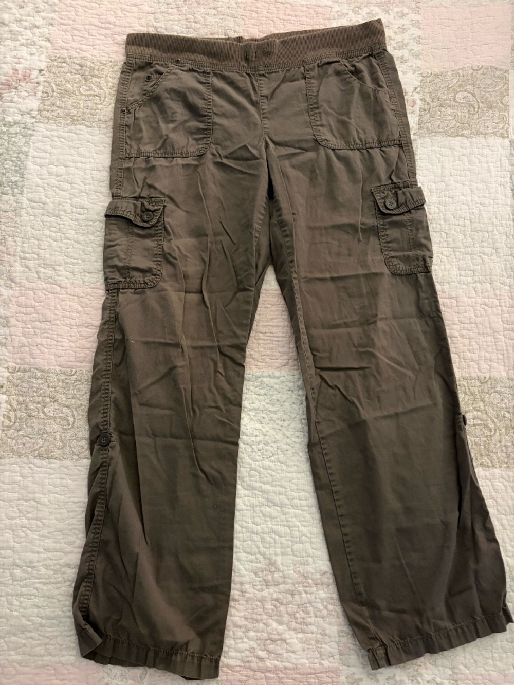 Faded Glory 100% Cotton Army Green Low-rise Cargo Pants